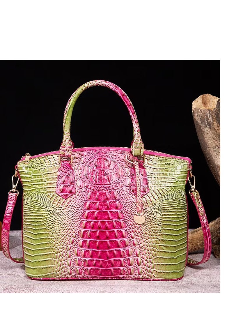 Women Satchel Handbags Top-Handle Bags fuax Leather Embossed Crocodile pattern shoulder bag-Green & Pink