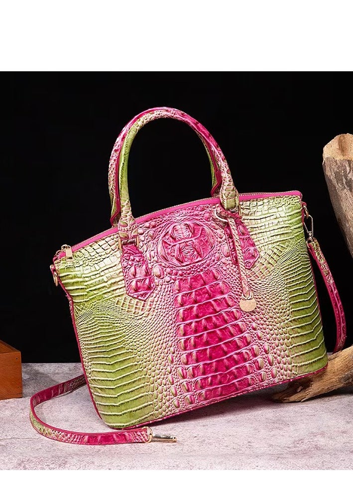 Women Satchel Handbags Top-Handle Bags fuax Leather Embossed Crocodile pattern shoulder bag-Green & Pink