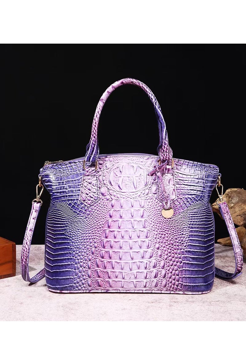 Women Satchel Handbags Top-Handle Bags fuax Leather Embossed Crocodile pattern shoulder bag-Purple