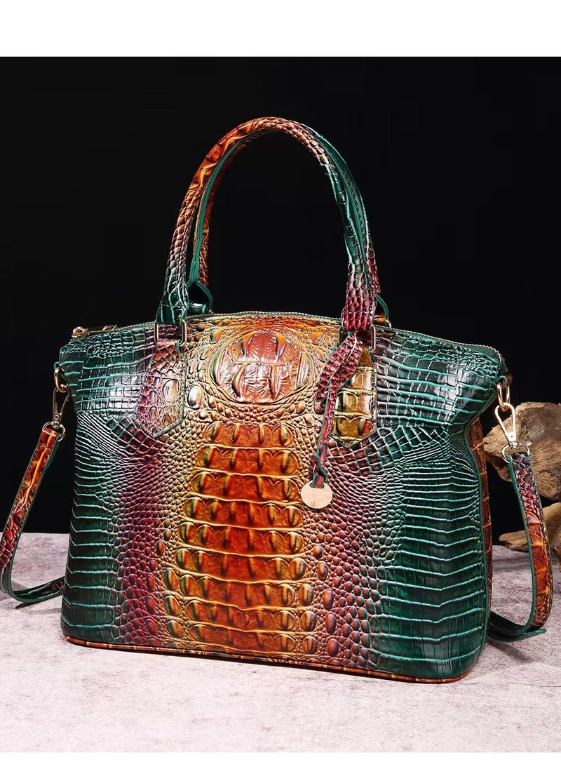 Women Satchel Handbags Top-Handle Bags fuax Leather Embossed Crocodile pattern shoulder bag-Purple & Green & Orange