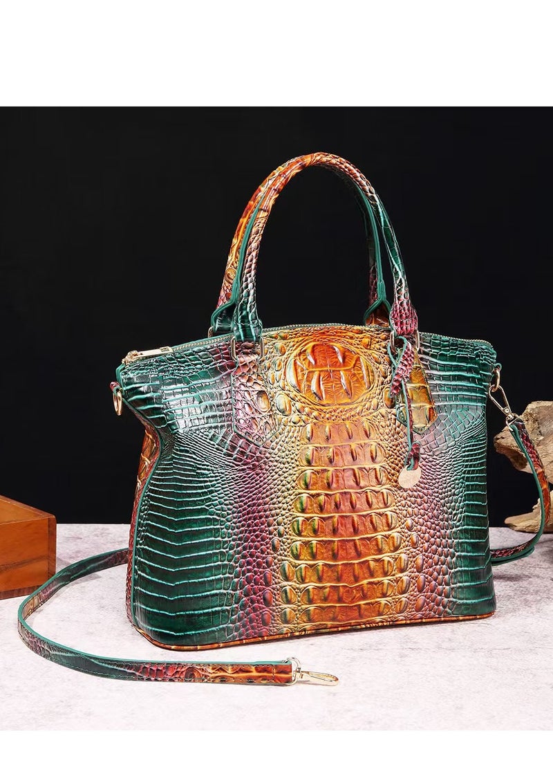 Women Satchel Handbags Top-Handle Bags fuax Leather Embossed Crocodile pattern shoulder bag-Purple & Green & Orange