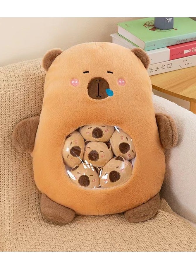 Cute Plush Pillow Removable Stuffed Animal Toy Creative Gift Children's Soft Pillow Room Decoration - Brown Capybara (6 Brown Capybara Balls Inside)