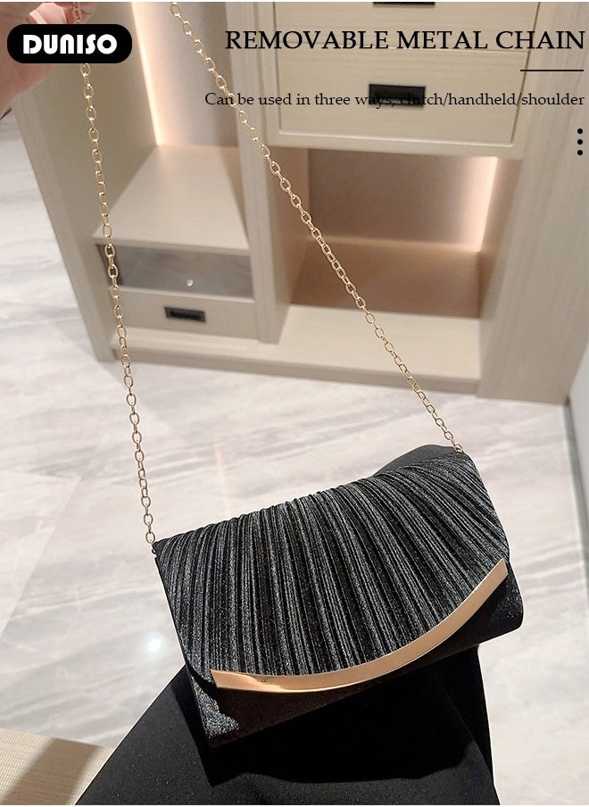 Womens Clutch Bag, Sparkly Evening Clutch Purse, Champagne Shoulder Bag with Removable Chain, Crossbody Envelope Bag for Formal Dress Bride Wedding Prom Party