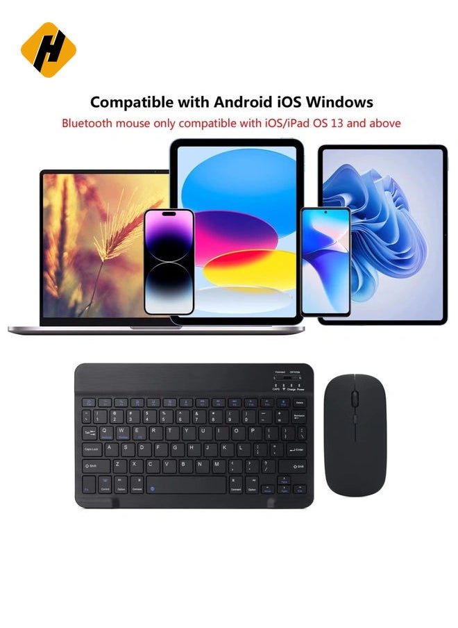 Rechargeable Bluetooth Keyboard and Mouse Combo Portable Compact Wireless Mouse Keyboard Set for Android Windows Tablet Cell Phone iPhone iPad Pro Air Mini, iPad OS/iOS 13 and above (Black)