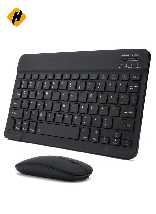 Rechargeable Bluetooth Keyboard and Mouse Combo Portable Compact Wireless Mouse Keyboard Set for Android Windows Tablet Cell Phone iPhone iPad Pro Air Mini, iPad OS/iOS 13 and above (Black)