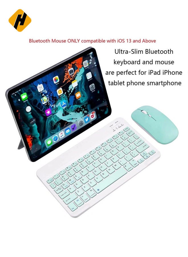 Ultra-Slim Bluetooth Keyboard and Mouse Combo Rechargeable Portable Wireless Keyboard Mouse Set for Apple iPad iPhone iOS 13 and Above Samsung Tablet Phone Smartphone Android Windows