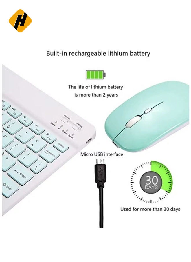 Arabic and English Bluetooth Keyboard and Mouse Combo Ultra Slim Portable Compact Wireless Mouse Keyboard Set for IOS Android Windows Tablet Phone iPhone iPad Pro Air Mini (Green)