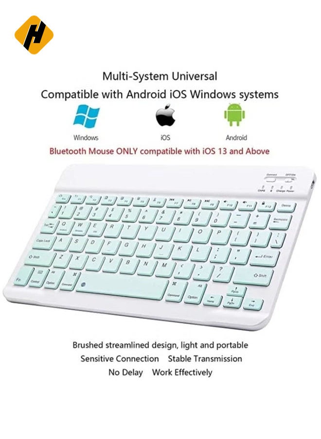 Arabic and English Bluetooth Keyboard and Mouse Combo Ultra Slim Portable Compact Wireless Mouse Keyboard Set for IOS Android Windows Tablet Phone iPhone iPad Pro Air Mini (Green)