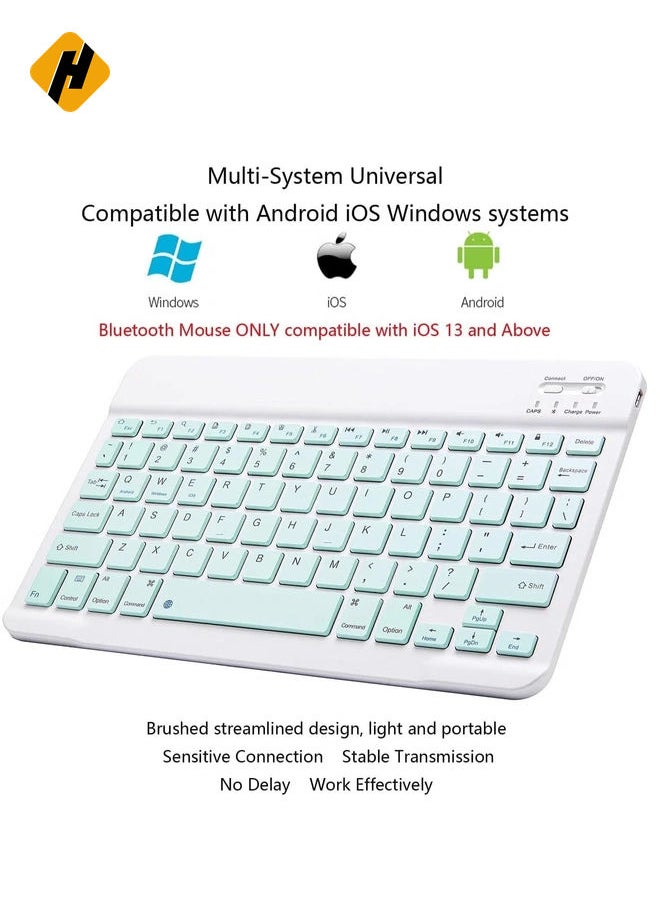 Ultra-Slim Bluetooth Keyboard and Mouse Combo Rechargeable Portable Wireless Keyboard Mouse Set for Apple iPad iPhone iOS 13 and Above Samsung Tablet Phone (Green)