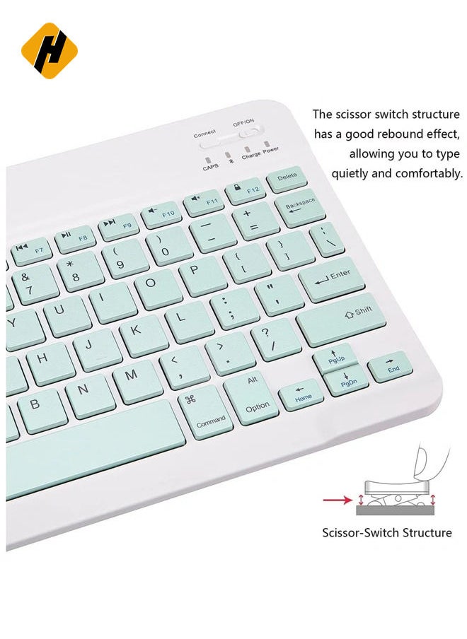 Ultra-Slim Bluetooth Keyboard and Mouse Combo Rechargeable Portable Wireless Keyboard Mouse Set for Apple iPad iPhone iOS 13 and Above Samsung Tablet Phone (Green)