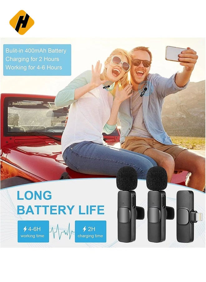 Wireless Microphone for iPhone iPad- Plug-Play Wireless Lavalier Mic with 2 Microphone for Phone Video Recording- Interview- Vlog- Auto Sync and Noise Reduction- 2.4G