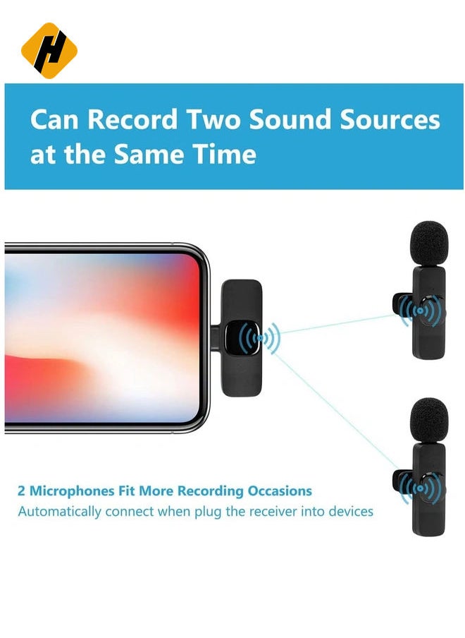 Wireless Lavalier Microphone for iPhone iPad - Plug-Play Wireless Mic with 2 Microphones for USB-Lighting iPhone - Video Recording, Interview