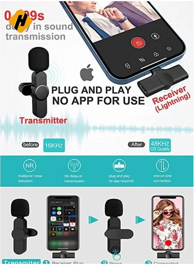 Wireless Lavalier Microphone Compatible for iPhone Mic for Recording TikTok YouTube Live Stream