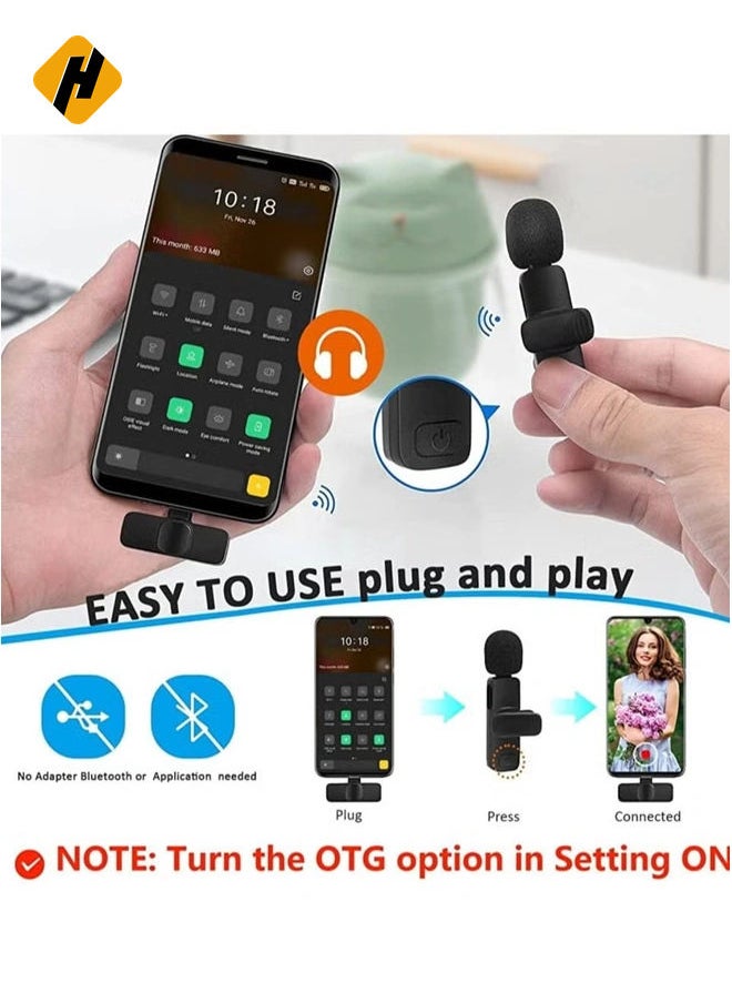 Wireless Lavalier Microphone for Phone, Plug-Play Wireless Mic with Microphone for Android Phone Video Recording, Interview, Vlog, Auto Sync and Noise Reduction (Type C Single with OTG)