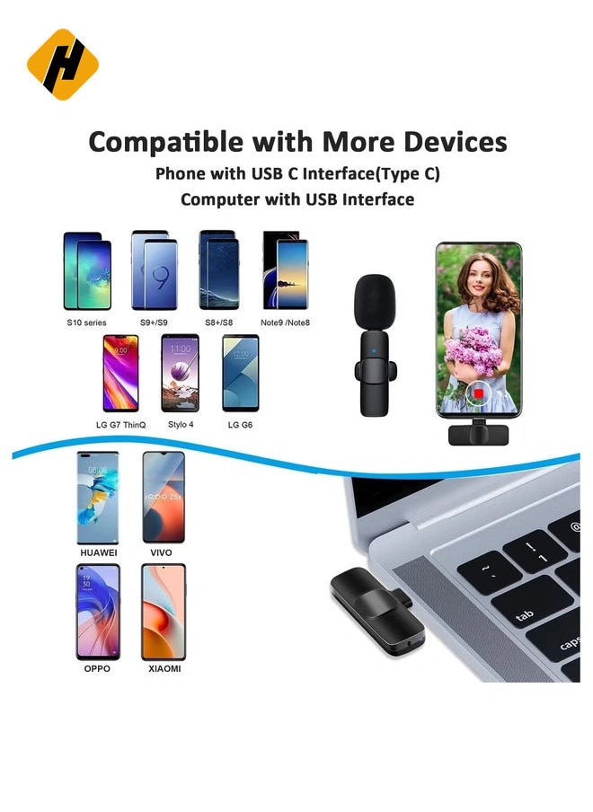 Professional Wireless Lavalier Lapel Microphone for Android Computer - Cordless Omnidirectional Condenser Recording Mic with USB C Interface for Interview Video Podcast Vlog YouTube