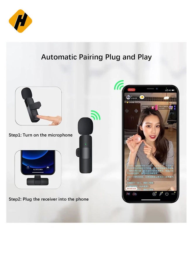 Wireless Lavalier Microphone for iPhone iPad USB C Smartphone, Plug and Play Mini Mic for YouTube TikTok Live Streaming Gaming K Song Recording Auto Noise Reduction