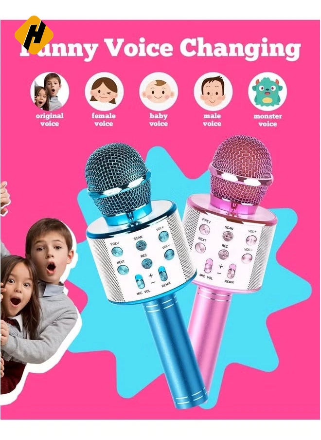 2-Pack Kids Karaoke Microphones - Portable Bluetooth Singing Toys for Girls and Boys, Perfect Birthday Gifts (Blue & Pink)