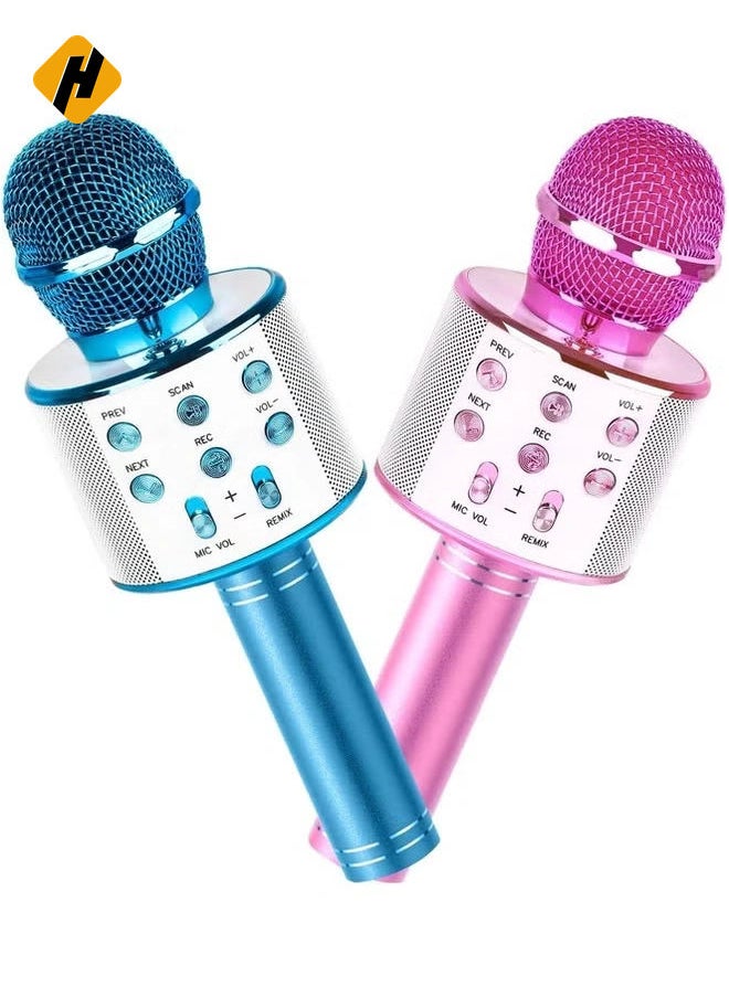 2-Pack Kids Karaoke Microphones - Portable Bluetooth Singing Toys for Girls and Boys, Perfect Birthday Gifts (Blue & Pink)