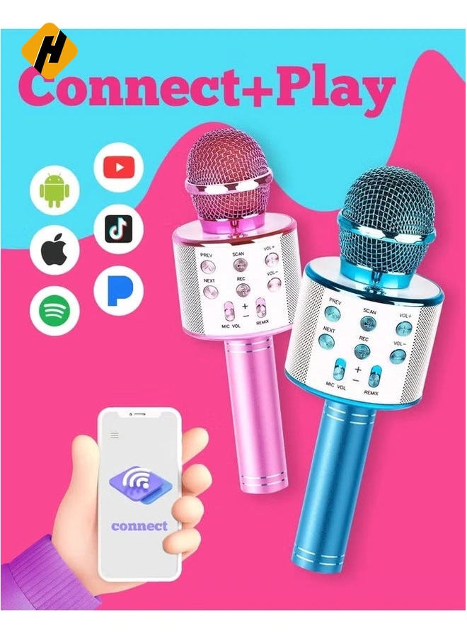 2-Pack Kids Karaoke Microphones - Portable Bluetooth Singing Toys for Girls and Boys, Perfect Birthday Gifts (Blue & Pink)