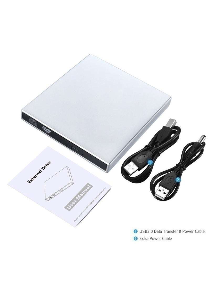 USB 2.0 External CD-RW Burner Slim DVD/CD Reader Player Silver