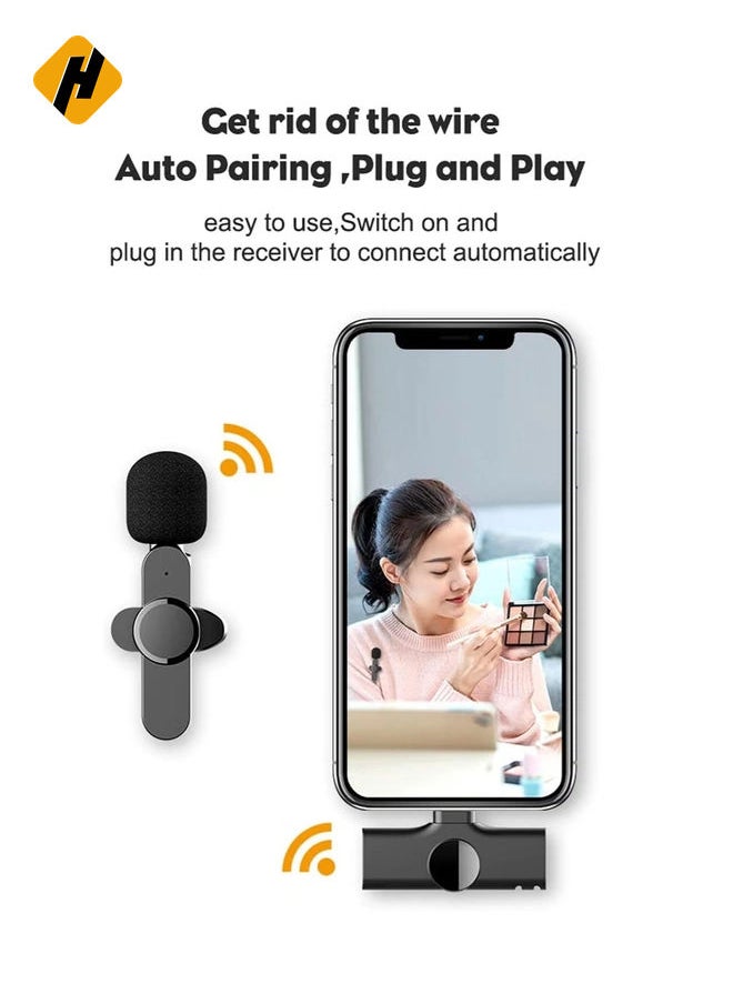 Mini USB-C Android Plug-Play Lapel Mic Wireless Lavalier Microphone for Live Stream Vloggers Interview Auto-syncs Clip-on Lapel