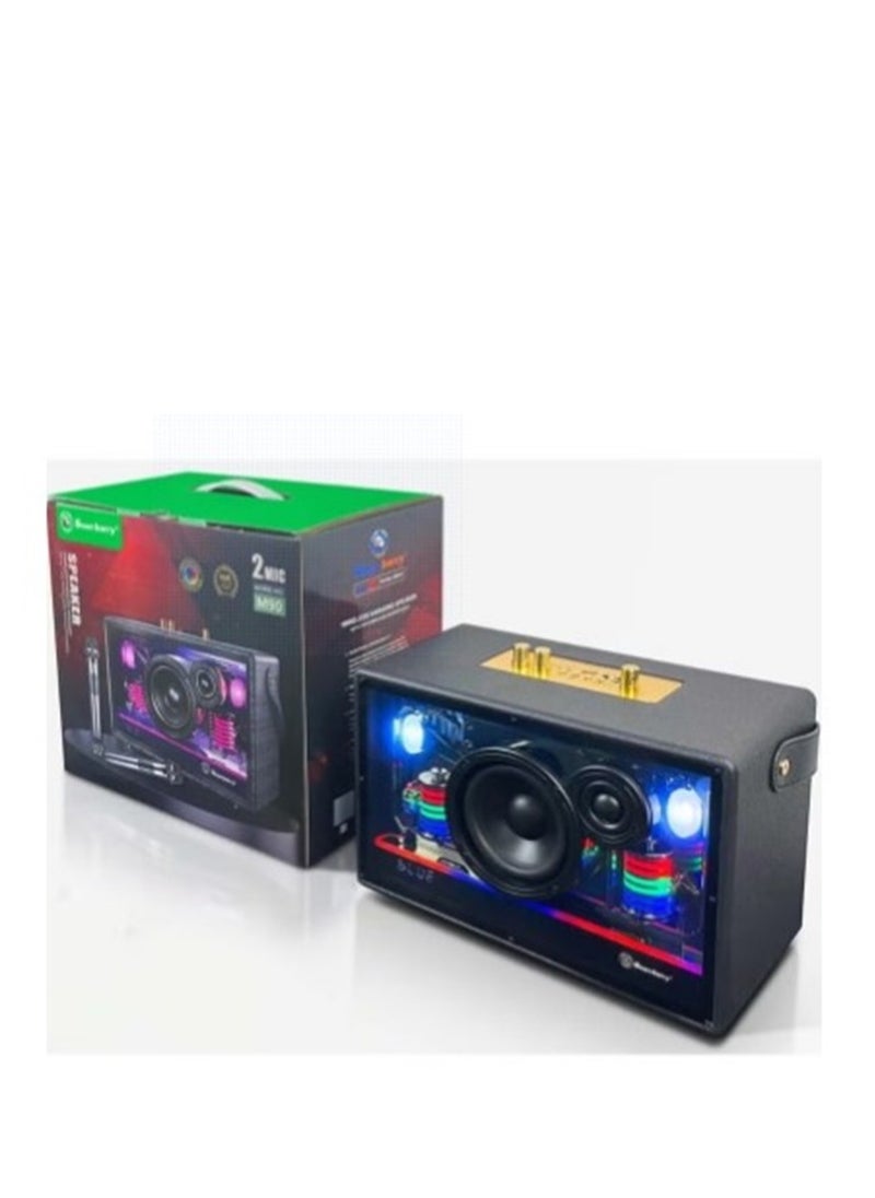 M90 Portable Bluetooth Speaker with 2 UHF Microphones Wireless Karaoke Machine for Adults Kids Speaker System with Progressive Color LED Lights for Home Party