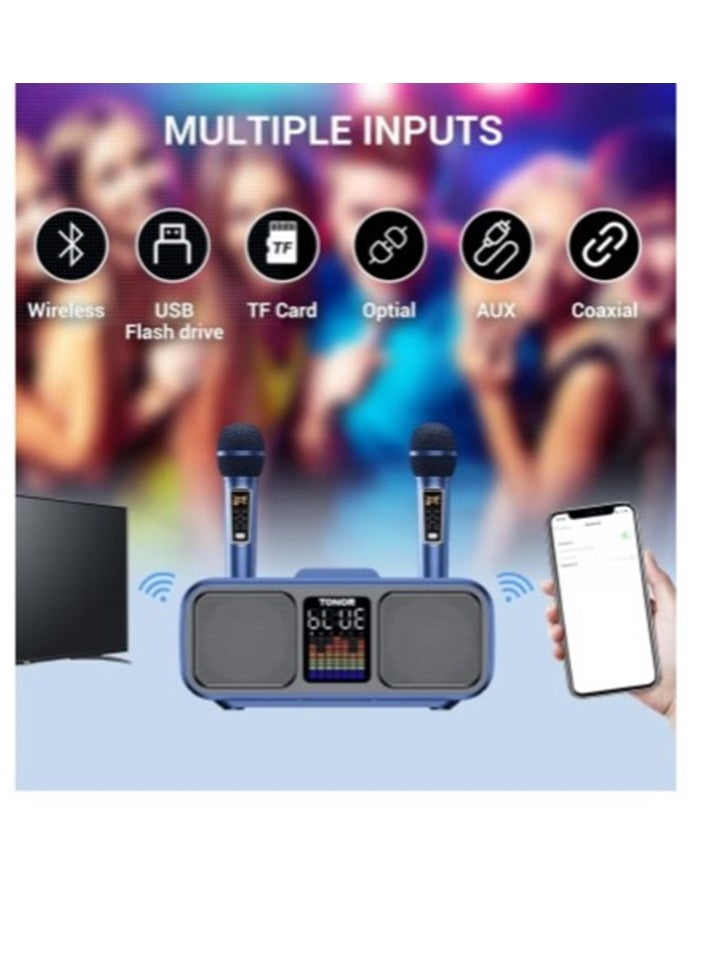 Karaoke Machine for Adults & Kids, Rechargeabl Portable Speaker with 2 UHF Wireless Microphones,Supports AUX/USB/Type C/TF Card/Bluetooth,PA System for Home, Party, Outdoors&Indoors Activities