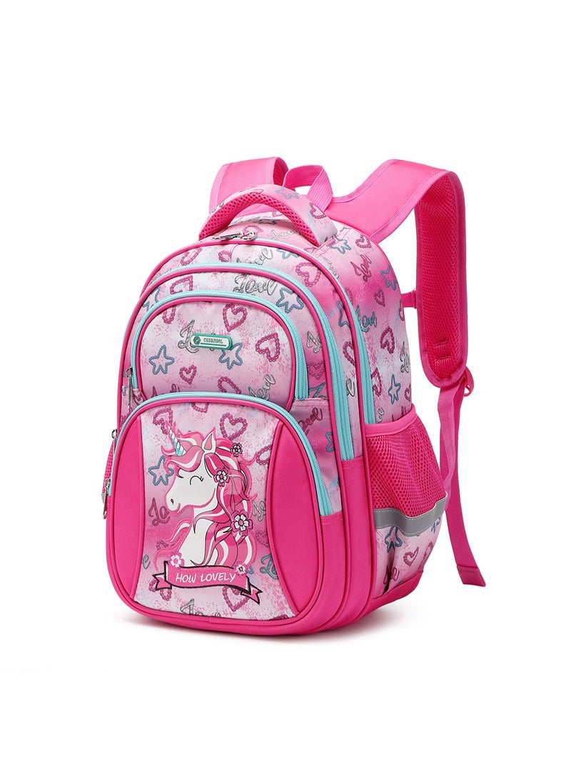 2024 Kids Space Backpack for Grades 3-6 Rose Red Unicorn