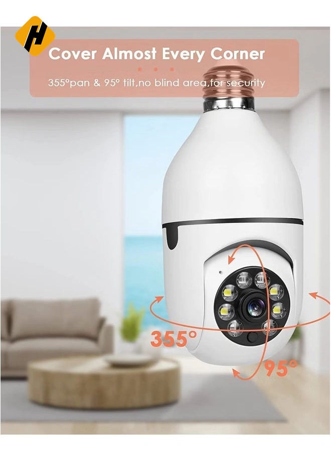 360 Degree Security Cameras Wireless Outdoor, 2.4GHz & 5G WiFi Light Bulb Camera, 1080p Wireless Cameras for Home Security, Indoor Security Camera System, Motion Detection, Two-Way Audio