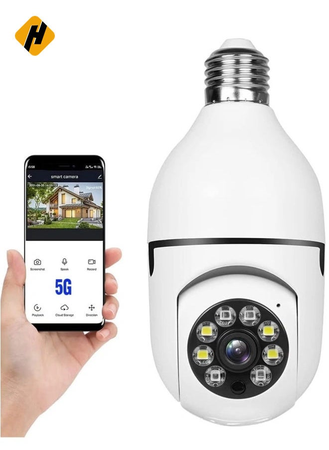 360 Degree Security Cameras Wireless Outdoor, 2.4GHz & 5G WiFi Light Bulb Camera, 1080p Wireless Cameras for Home Security, Indoor Security Camera System, Motion Detection, Two-Way Audio