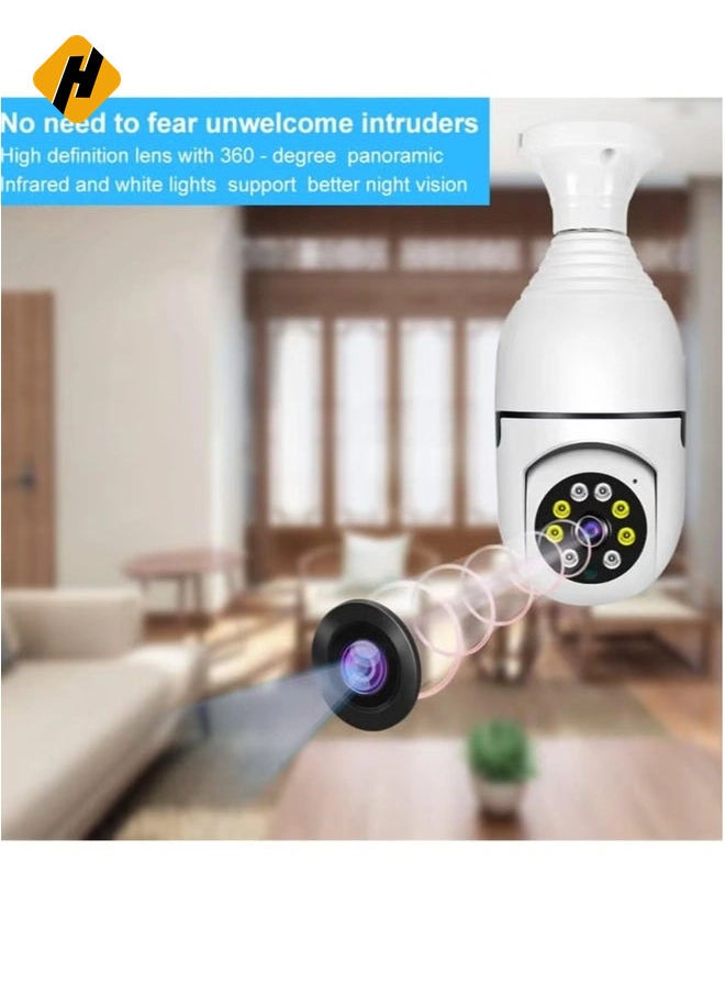 1080P Wireless Tovnet Wifi Pan/Tilt Light Bulb Security Camera, 360 Degrees 3.0MP Cam Home Surveillance CCTV Panoramic IP Camera, with Night Vision, Two Way Audio, Smart Motion Detection