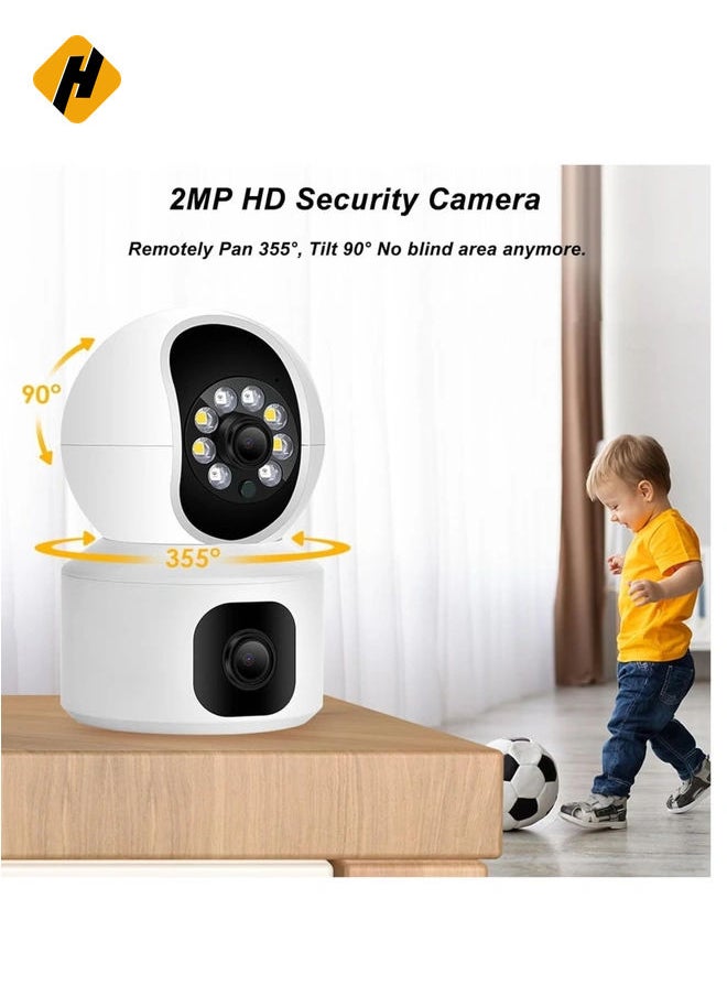 WiFi Security Camera, Storage Card Storage Dual Lens Indoor Surveillance Camera Motion Detection 100‑240V for Pet for Home