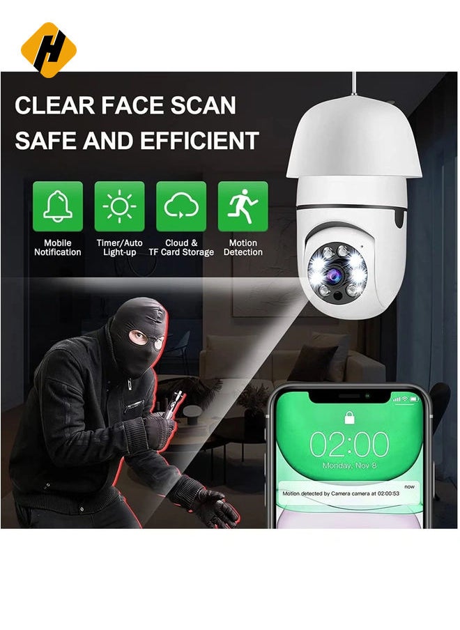 360 Degree Security Cameras Wireless Outdoor, 2.4GHz & 5G WiFi Light Bulb Camera, 1080p Wireless Cameras for Home Security, Indoor Security Camera System, Motion Detection, Two-Way Audio