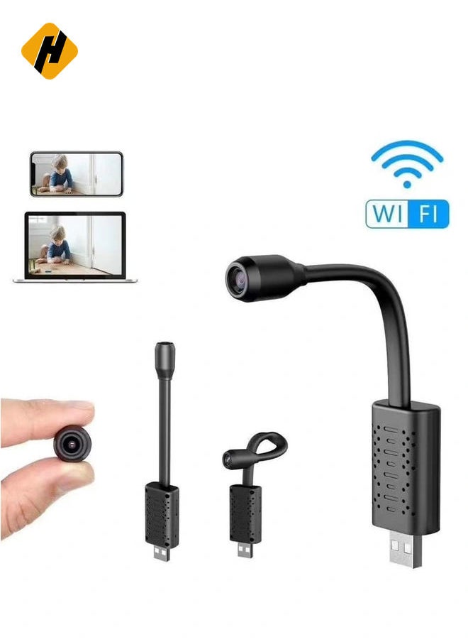 USB Portable WiFi Camera – Mini Wireless 360° Rotatable IP Camera with Motion Detection, Compact Design (Black)