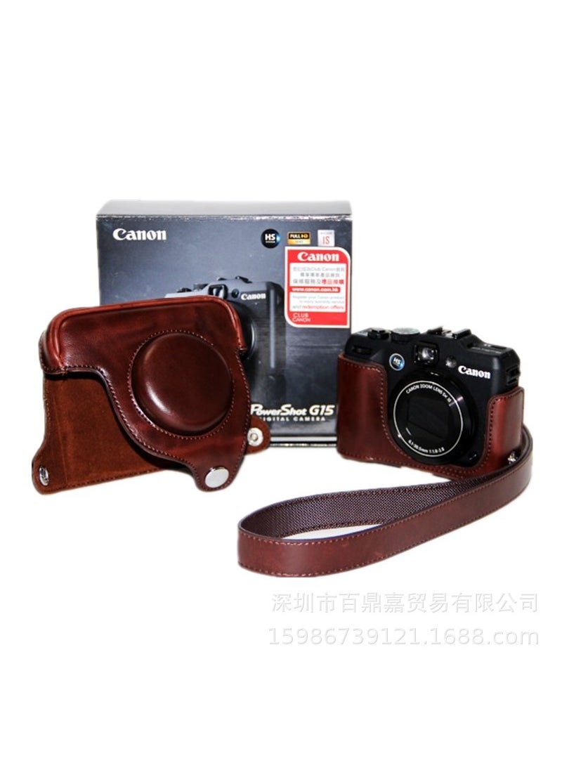 Vintage Leather Camera Case for Canon G16 G15 Coffee