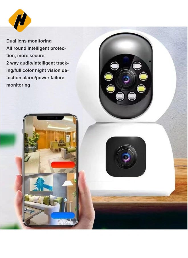 WiFi Dual Lens Security Camera HD Wireless Home Camera with Wide Angle NightMotion Detection, 2 Way, Panoramic Shooting, Rich Functions, HD Night