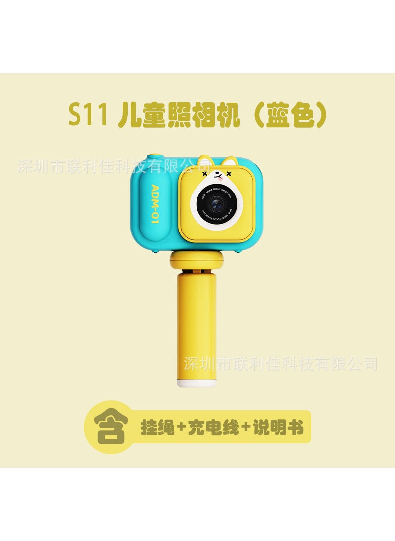 New S11 Kids Camera Mini DSLR Toy Snap  Video S11 Blue Bracket