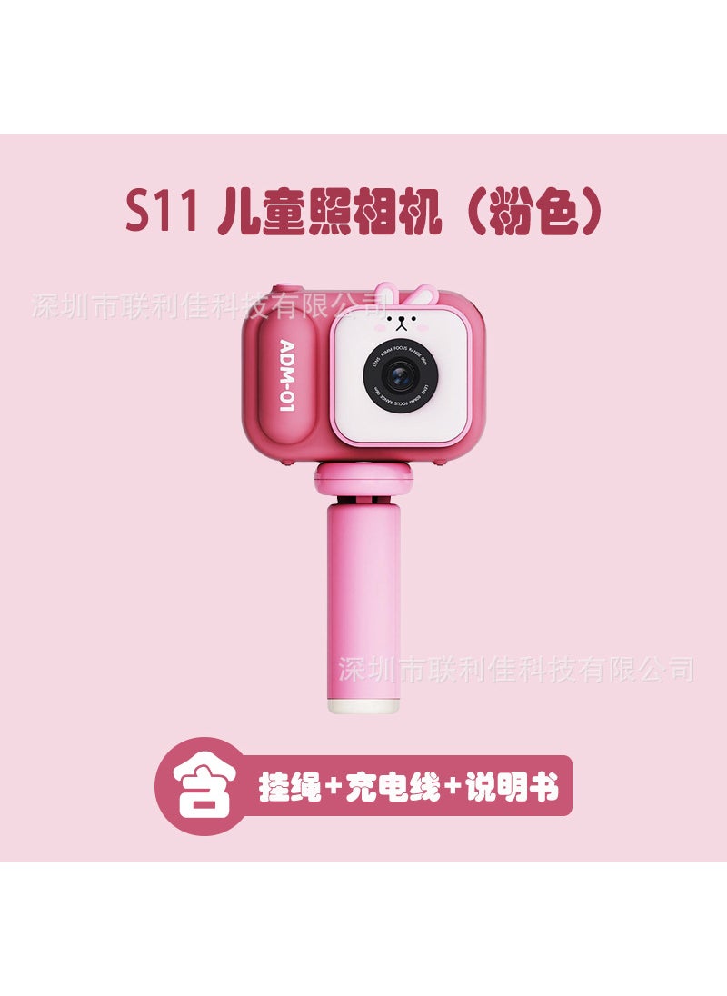 New S11 Kids Camera Mini DSLR Toy Snap  Video S11 Pink Bracket