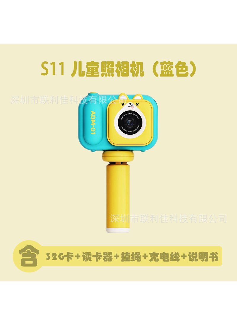 New S11 Kids Camera Mini DSLR Toy Snap  Video S11 Blue 32G Card Reader Bracket