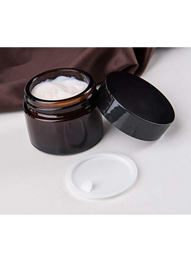 2Pcs 120Ml 4-Ounce Round Amber Glass Jars Large Capacity Empty Refillable Cream Jars Cosmetic Containers With Black Lids And Inner Liners For Lotions Body Scrubs & Balms