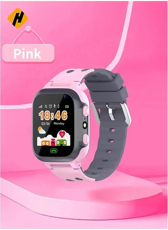 Kids Smart Watch with SIM Card Support – Voice Call, GPS Positioning, Waterproof Touch Screen, One-Button Speed Dial & Security Features (Pink)