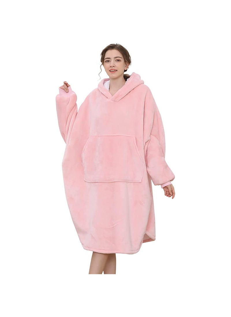 1 x 5 pcs Winter Hooded Fleece Bathrobe Unisex Batwing Sleeves Outerwear Pink