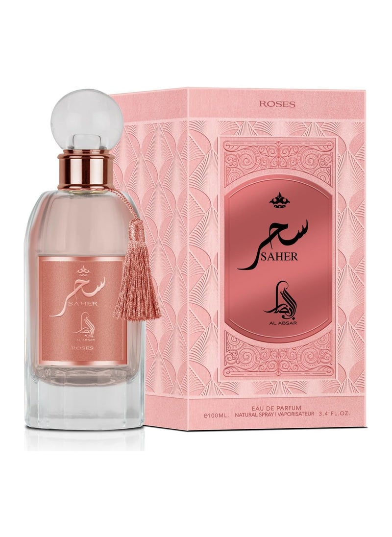 Al Absar Saher Rose Perfume for Women 100ML– EDP - Elegant Floral Fragrance with Lemon, Jasmine, Rose, Vanilla & Musk – Luxurious Long-Lasting Scent in Pink Velvet Box