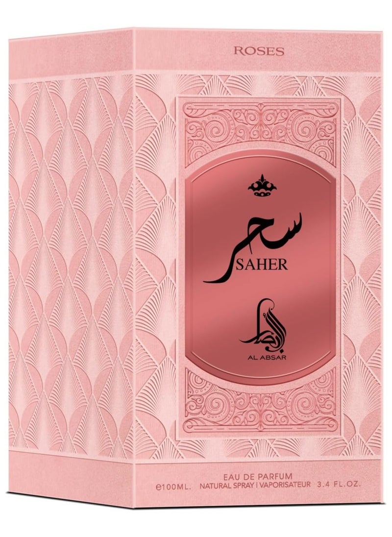 Al Absar Saher Rose Perfume for Women 100ML– EDP - Elegant Floral Fragrance with Lemon, Jasmine, Rose, Vanilla & Musk – Luxurious Long-Lasting Scent in Pink Velvet Box