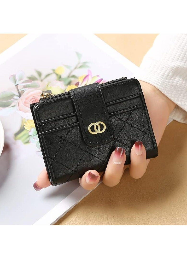 Small Wallets Credit Card Holder Wallets Bifold Wallet Mini Coin Purse With ID Window(Black)