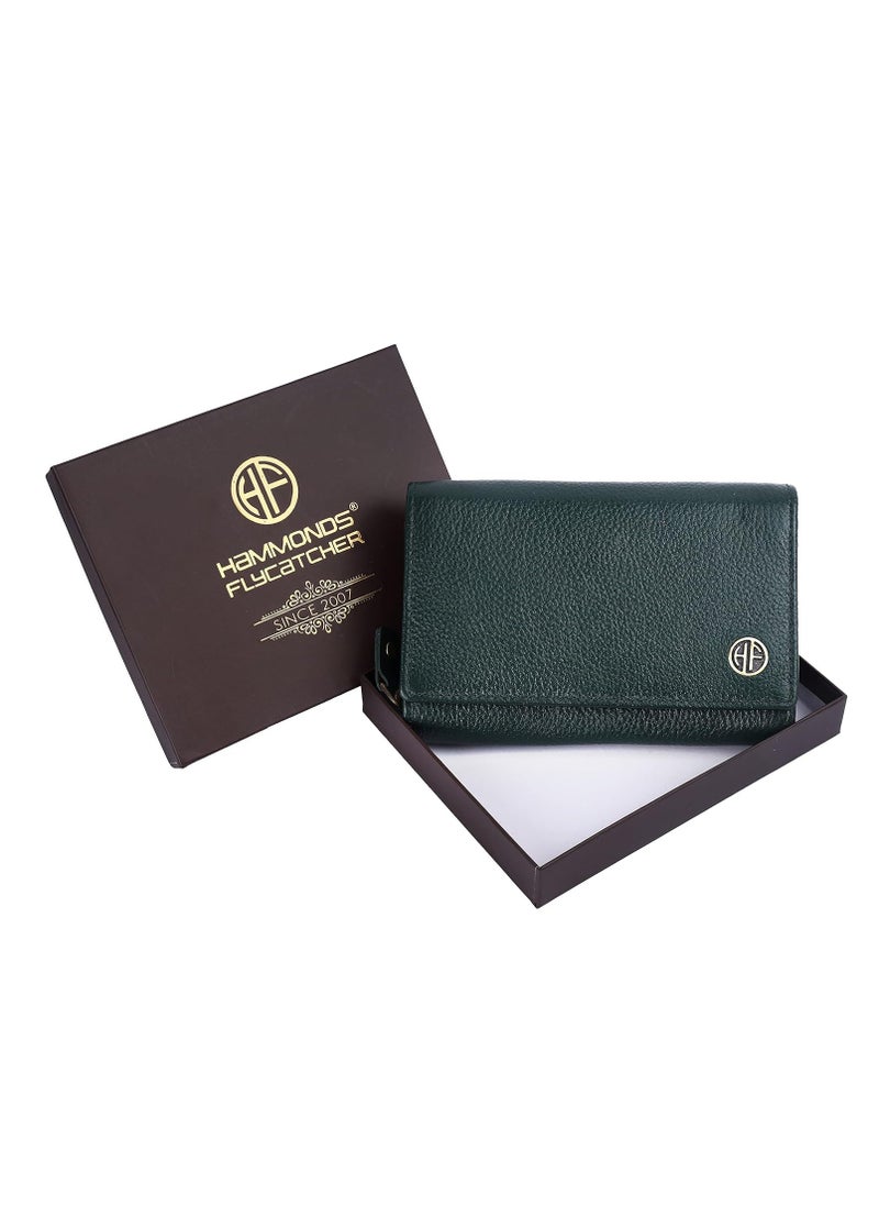 Wallet for Women - Green Leather Purse for Women with RFID Protection, 8 Card Slots, and 5 Compartments - Ladies Wallet with Button Closure - Women's Wallet for Daily Use