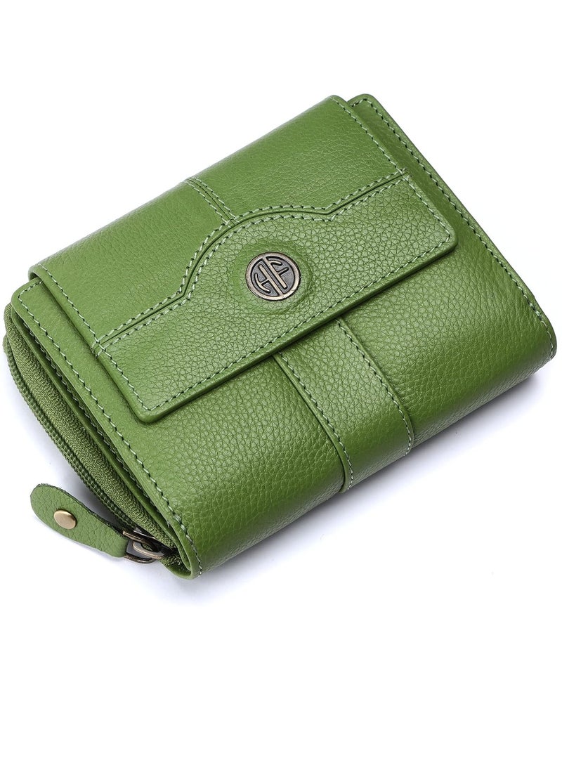 Leather Ladies Wallet - Emerald Green - 14 Card Slots - RFID Protection - 3 ID Card Slots - Women's Wallet - Button Closure -Daily Use, Women Money Purse | LW5003_PRT_GRN | S3NZ