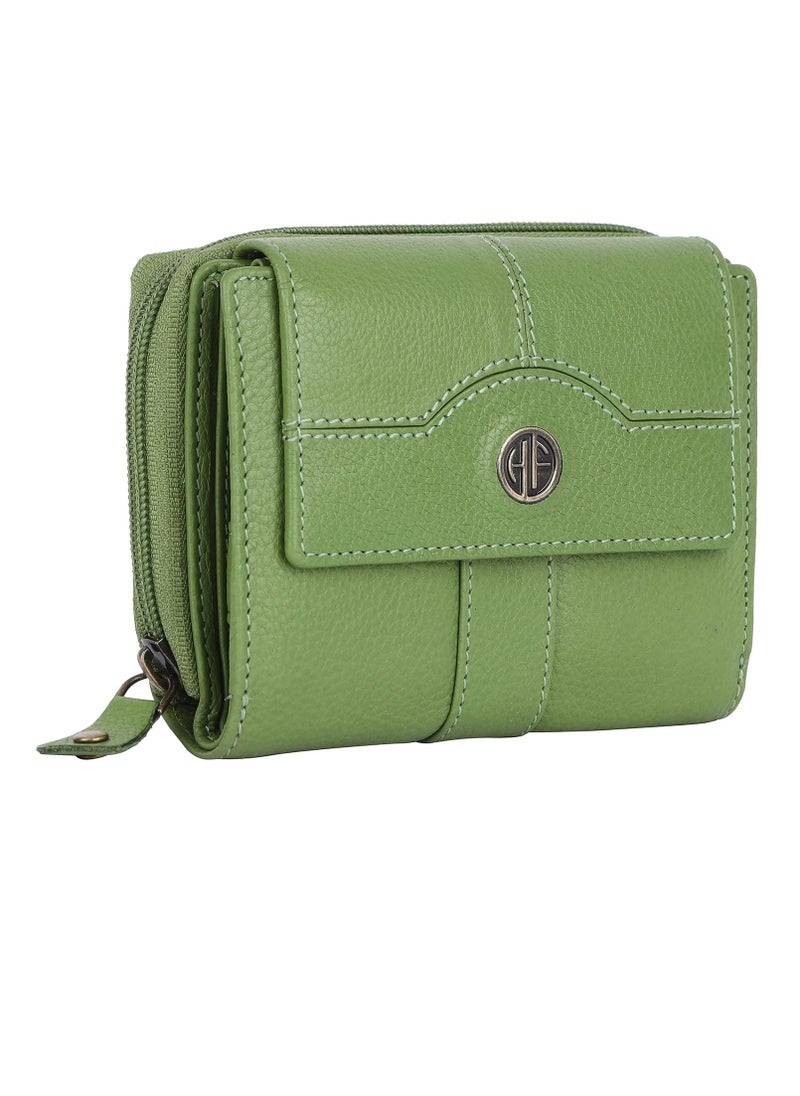 Leather Ladies Wallet - Emerald Green - 14 Card Slots - RFID Protection - 3 ID Card Slots - Women's Wallet - Button Closure -Daily Use, Women Money Purse | LW5003_PRT_GRN | S3NZ