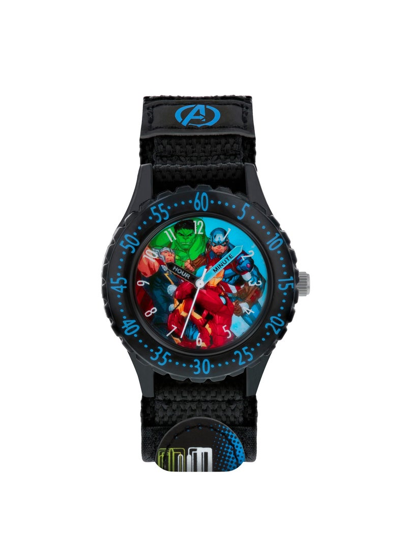 Disney Marvel Avengers Black Printed Fabric Strap Watch - AVG5008