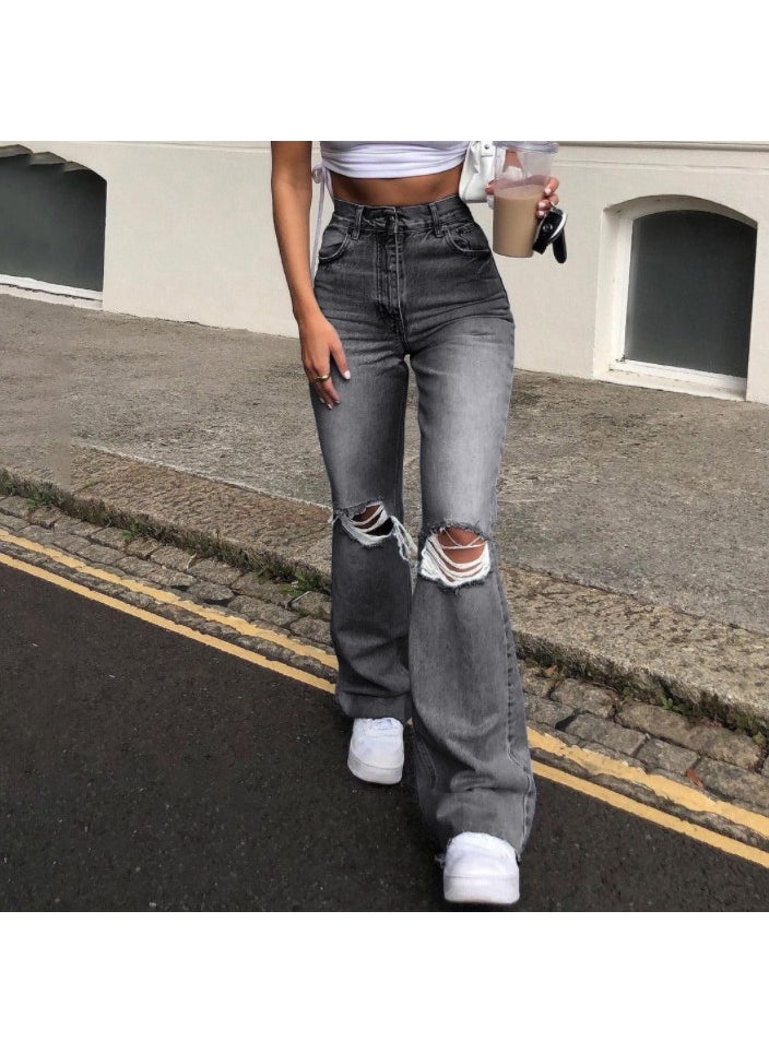 High Waist Flared Jeans for Women Grey